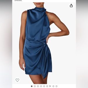 Prettygarden Navy Blue Silky Cocktail Dress